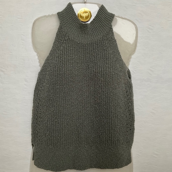 Gentle Fawn Cotton Knit Sleeveless Halter Neckline Tank Sweater Top Sage Green S - Picture 1 of 13